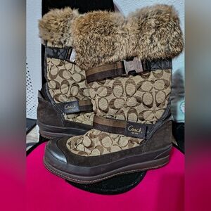 Coach Women's Brown Patterned Fur Boots